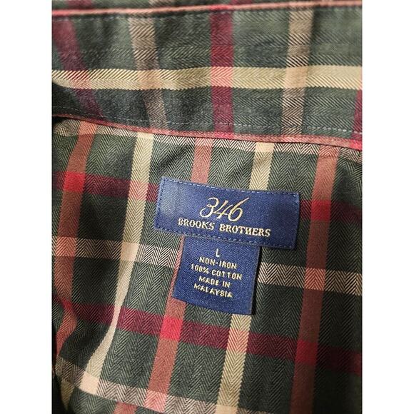 Brooks Brothers 346 Shirt Men's Large Green Red Plaid Long Sleeve Button Casual - Picture 3 of 6